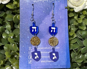 Dreidel Hanukkah Earrings: Acrylic Gelt Coin Festive Jewelry