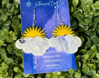 Custom Marble Partly Cloudy Earrings - Meteorlogical Earrings - Rain Cloud Jewelry - Weather Jewelry - Miss Frizzle Gifts  - Meteorologist