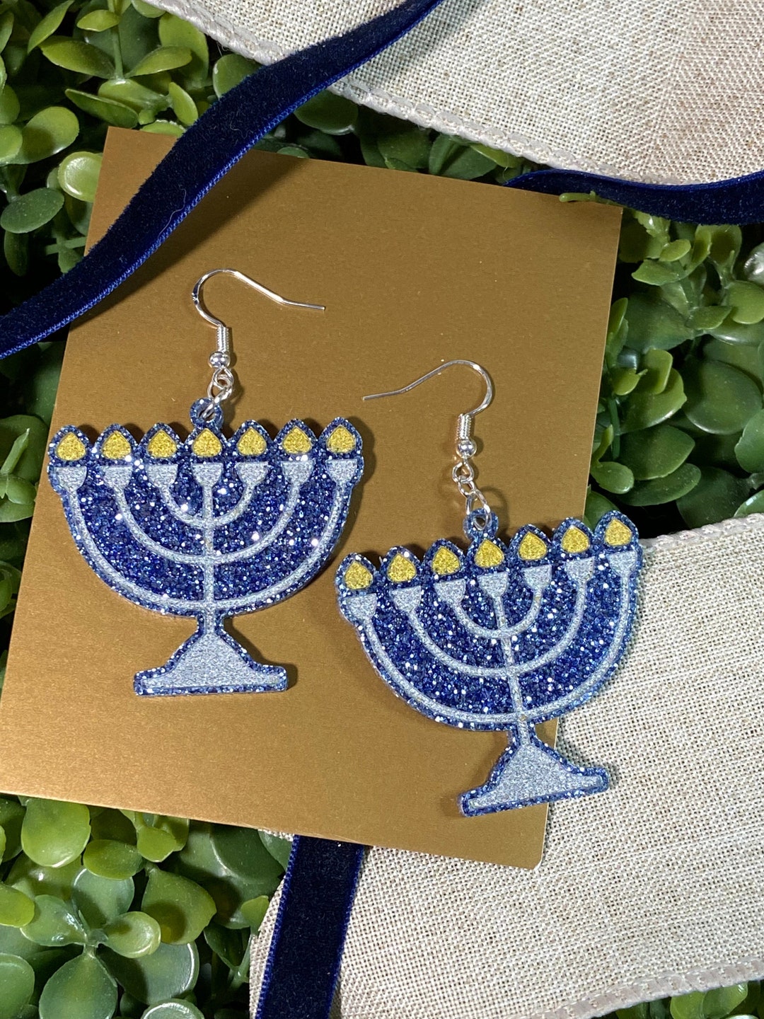 Menorah Glitter Earrings Hanukkah Earrings Holiday Earrings Chanukah