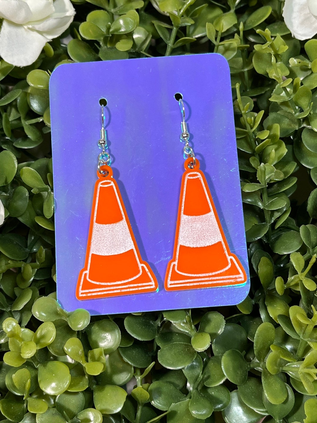 Traffic Cone Safety Kitsch Earrings Florescent Safety Earrings Car