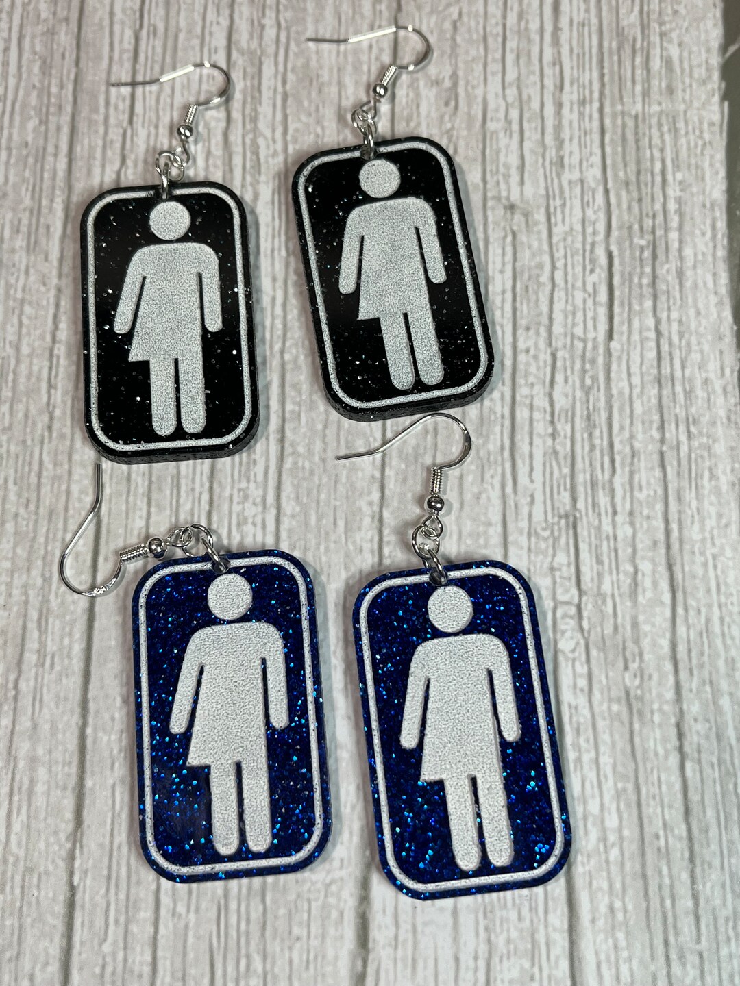 Unisex Bathroom Sign - Kitsch Earrings - Drag Earrings - Restroom Sign ...