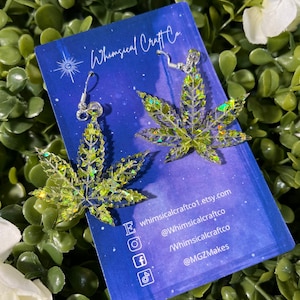 Cannabis Leaf Confetti Glitter Earrings - Laser Cut Acrylic