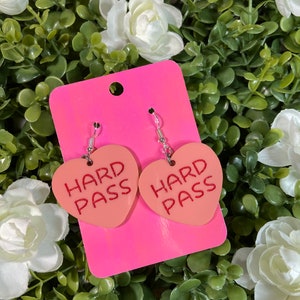 Hard Pass Snarky Conversation Heart Earrings - Valentines Day Sweetheart Candy Earrings - valentines Jewelry - Acrylic Candy Heart Earrings