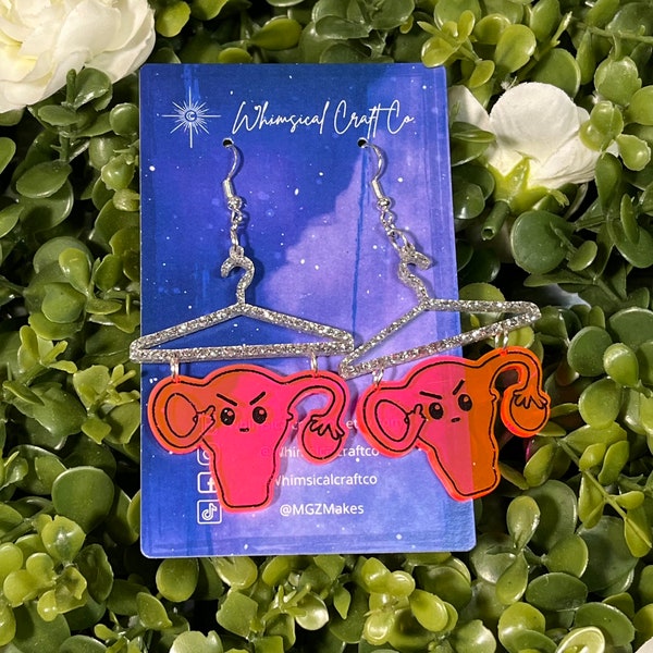 Pink Neon Fuck You Uterus Hanger Earrings - fluorescent Jewelry - Neon Earrings - Pro-Choice Earrings - Protest earrings - Women’s Rights