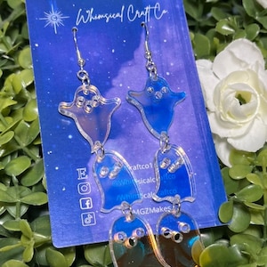 Halloween Spooky Iridescent Ghosties Dangle Earrings - Halloween Earrings - Phantom Earrings - Ghost Earrings - Spooky Jewelry - Paranormal