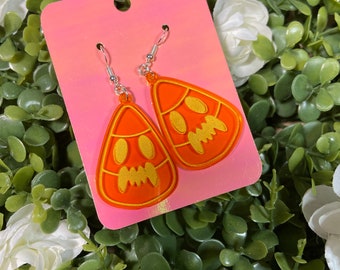 Halloween Candy Corn Monster Earrings - Pumpkin Earrings - Witch Earrings - Halloween Earrings - Spooky Jewelry - Kitsch Earrings - Custom