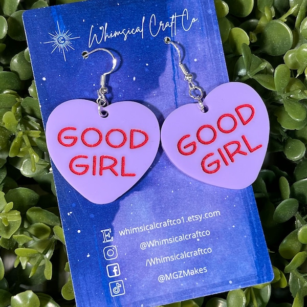 Good Girl Snarky Conversation Heart Earrings - Valentines Day Sweetheart Candy Earrings - valentines Jewelry - Acrylic Candy Heart Earring