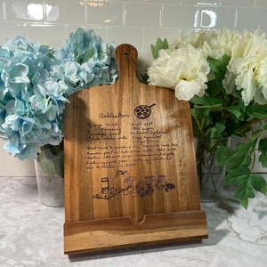 Personalized Wooden Recipe Book Holder, Wood Cookbook Stand, Custom Kitchen Tablet Stand, Mother’s Day Decor Gift - Handwriting digitization