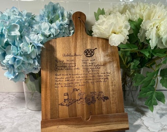 Personalized Wooden Recipe Book Holder, Wood Cookbook Stand, Custom Kitchen Tablet Stand, Mother’s Day Decor Gift - Handwriting digitization