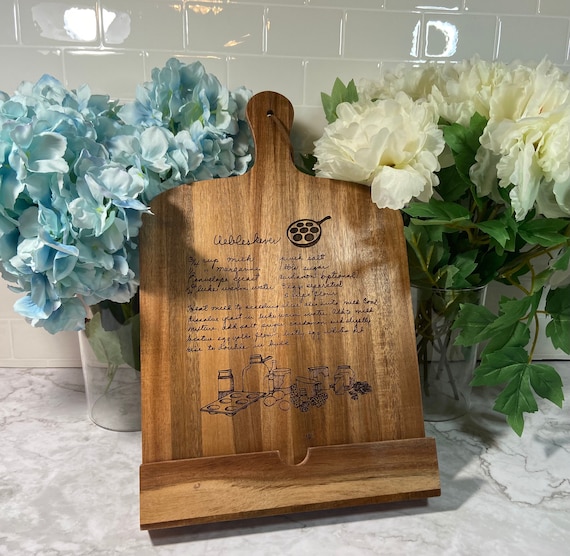 Personalized Wooden Recipe Book Holder, Wood Cookbook Stand, Custom Kitchen Tablet Stand, Mother’s Day Decor Gift - Handwriting digitization