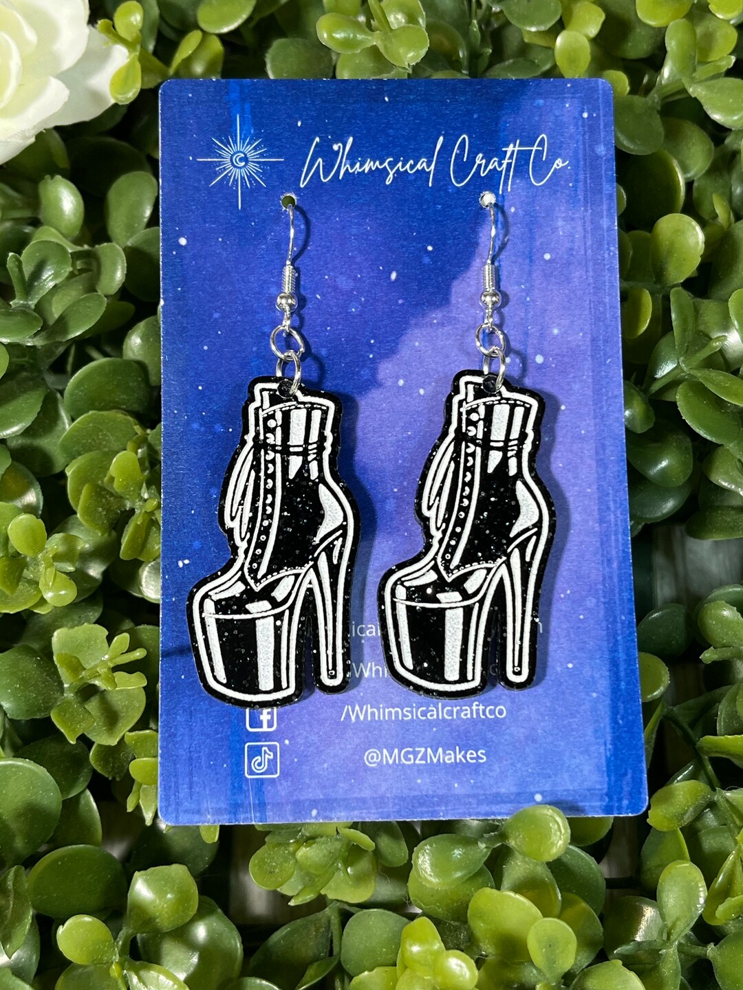 Pleaser Heels Black Glitter Earrings Valentines Day Earrings Valentines Jewelry Kink Earrings