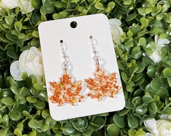 Maple Leaf confetti Glitter Earrings - autumn Earrings - Fall Earrings - Thanksgiving Earrings - Fall Jewelry - Nature Jewelry
