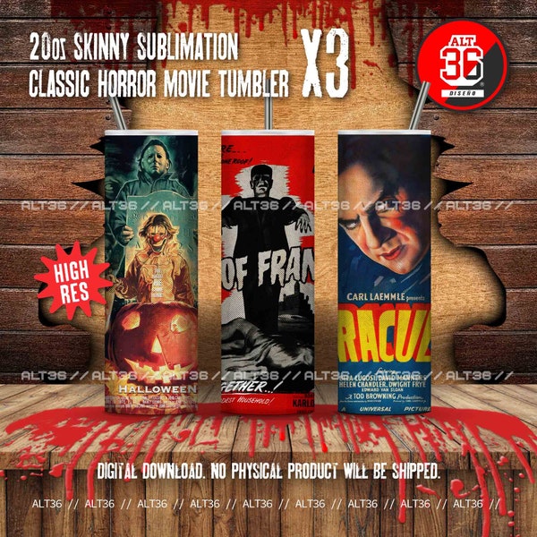 Digital Design, Big Combo Sale 3x1, Old Horror Movies 20oz Sublimation Tumbler Wraps, Halloween, Vintage movies Characters, Digital Download