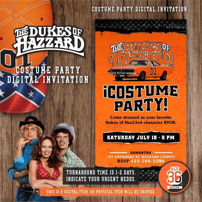 COSTUME PARTY Digital INVITATION Dukes of Hazzard Instant Download ...
