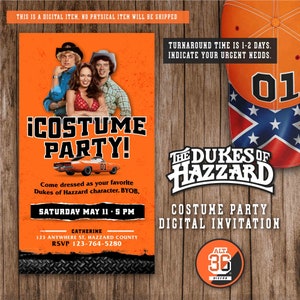 KOSTÜMPARTY digitale EINLADUNG Dukes of Hazzard Sofortiger Download Dress up Party Einladung Kostüm Party Einladung