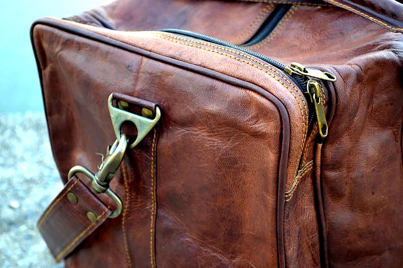 Personalized Genuine Leather Duffel Bag Vintage Carry On Etsy
