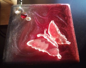 Butterfly Resin Keepsake Trinket Box with Swarovski Crystal Accents - Butterfly On Red Winds
