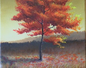 Original acrylic painting of an autumn oak tree, printed on stretched canvas - ready for your wall