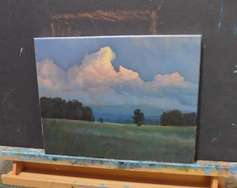 Original Evening Light on Cumulous Clouds Oil Landscape Painting