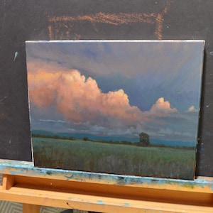 Original Sunset Storm Clouds Prairie Oil Painting