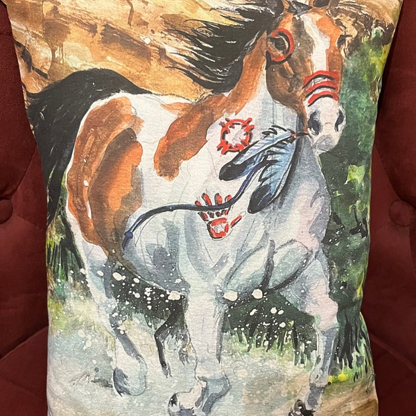 Loose Horse Decorative throw pillow from an original painting by equine artist Pat Wiles.