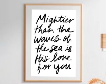 Arte cristiano para guardería, Impresión "Más poderoso que las olas" (Descarga digital)