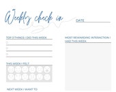 Weekly Reflection Journal Page, Self-Care Check-in (Digital Download)