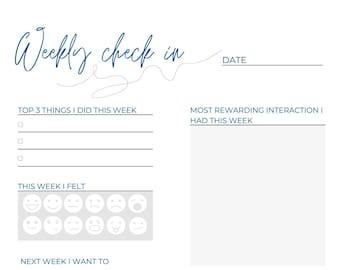 Página del diario de reflexión semanal, registro de autocuidado (descarga digital)