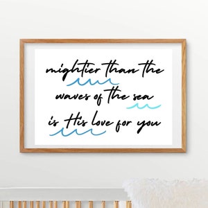 Kids Bedroom Wall Art Ocean Beach Nursery Decor Cute Printable Poster Instant Download Beach Theme Bedroom Mightier than the waves Christian