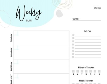 Planificador semanal imprimible (descarga digital instantánea en formato JPEG)