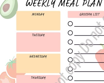 Planificador de comidas semanal imprimible: Lista de compras (descarga digital)