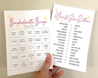 Juegos para despedidas de soltera: Bingo para despedidas de soltera y "¿Qué preferiría?" (Descarga digital)