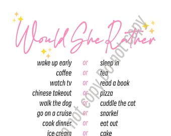 Juego de despedida de soltera "¿Qué preferiría?", imprimible (descarga digital)