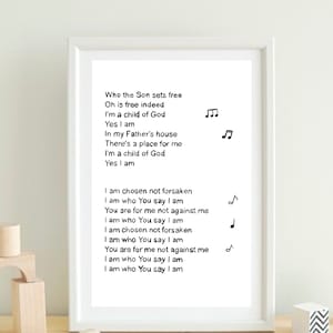 I am who you say I am - Song Lyrics Wall Art Printable