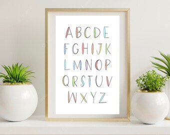 Póster infantil ABC: aprendizaje del alfabeto colorido (descarga digital)
