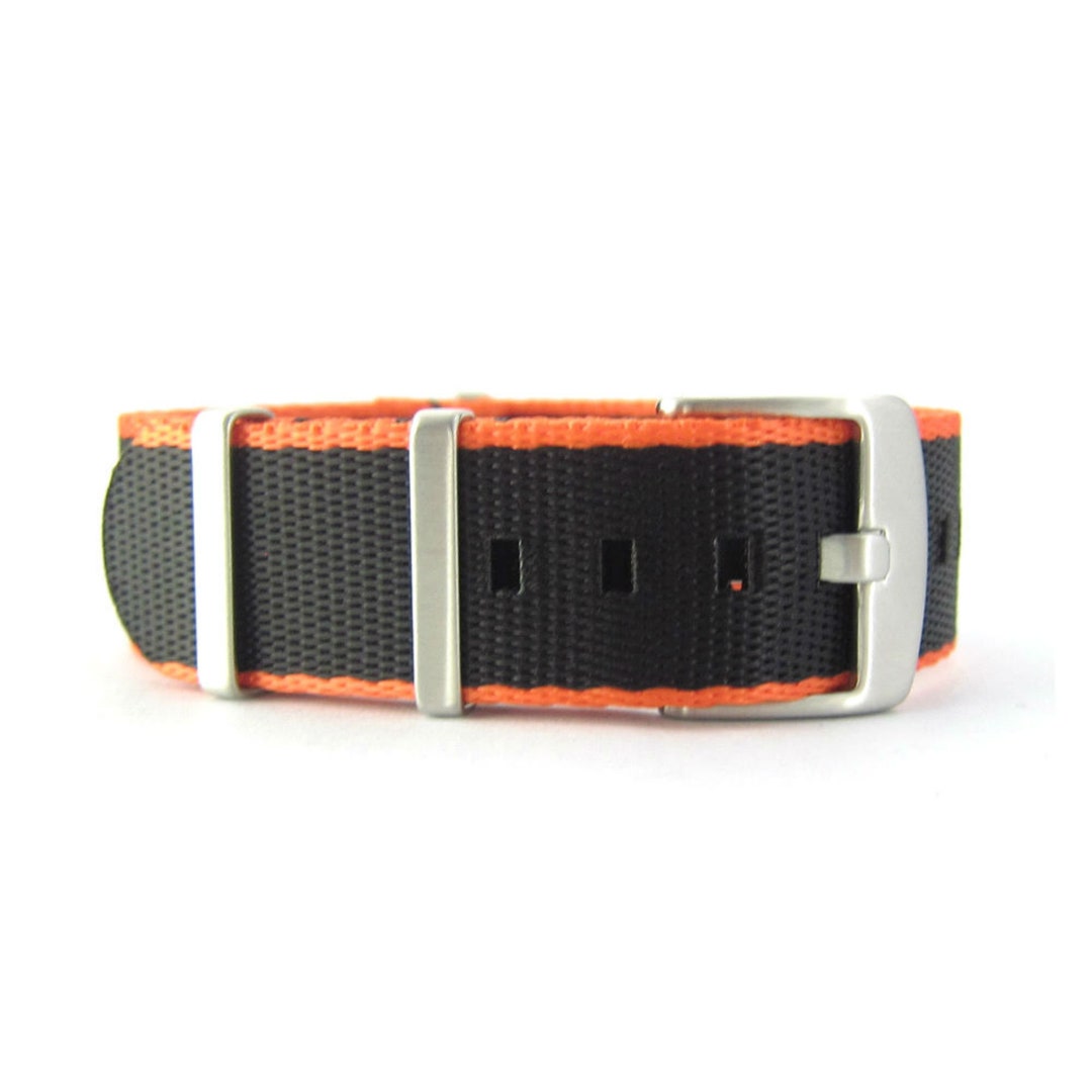 Seat Belt Passthrough Watch Strap Black With Orange Edge Premium