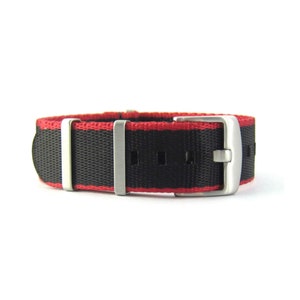 Seat Belt Pass-Through Watch Strap | Black with Red Edge | Premium Quality | 20mm 22mm