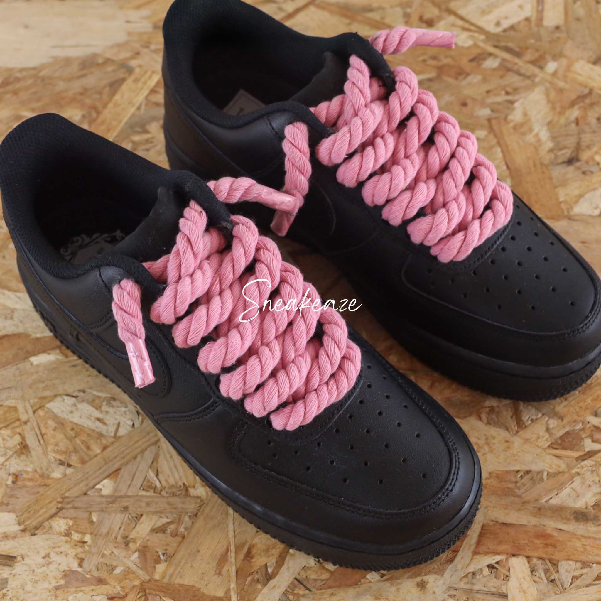 Air Force 1 Black Custom Rope Laces Sneakers Black Etsy UK