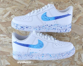 baskets Air Force 1 Splash custom éclaboussures de peinture bleu clair unisexe