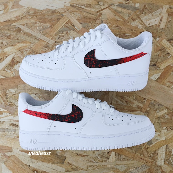 Nike Air Force 1 Low White Custom paint shoes (Red/Red laces)