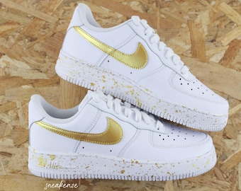 Buy Air Force Custom Splash Metallic Gold Unisex Custom Sneakers