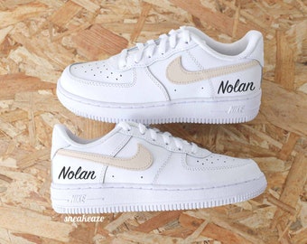 Scarpe da ginnastica beige per bambini Air Force 1 personalizzate AF1 con nome