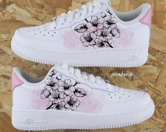 カスタムエアフォース1 桜 チェリーブロッサムスニーカー、ユニ