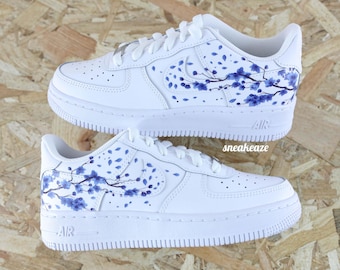 Custom Air Force 1 Sakura Cherry Blossom sneakers, unisex blue cherry blossom design