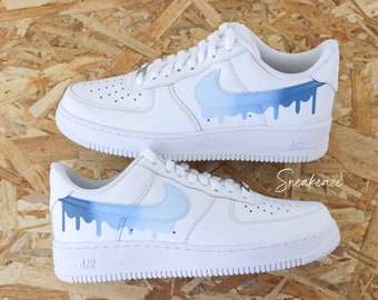 Baskets personnalisées Air Force 1 custom gradient blue drip unisexe