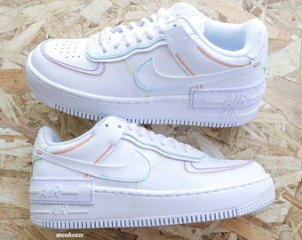 Baskets AF1 custom Air Force Shadow pastel lines bleu unisexe