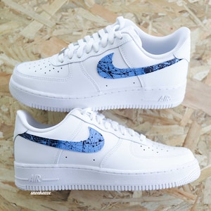 custom Air Force 1 sneakers Splash swoosh blue paint splatter