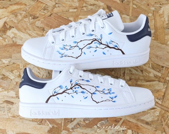 baskets Stan Smith Custom Sakura Cherry Blossom fleur de cerisier peint à la main