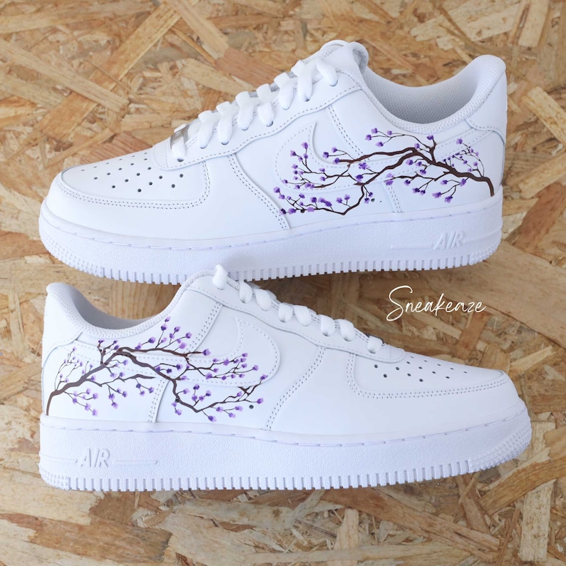 nike personnalisées à la main air force 1 custom sakura cherry blossom pastel sneakers af1 sneakeaze