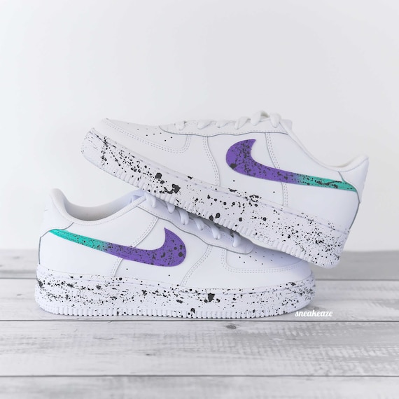 Air Force sneakers 1 Splash custom paarse en groene verf - Etsy Nederland